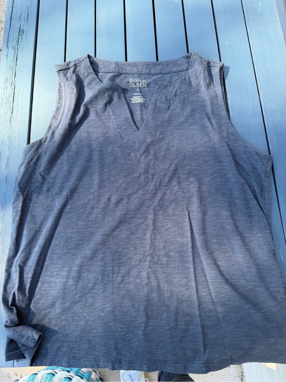 Sigrid Olsen Slate Blue V-Notch Sleeveless Tank Top